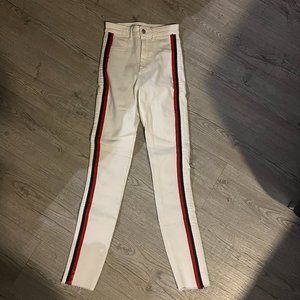 Zara White Jeans with Black and Red Side Stripes Size 00